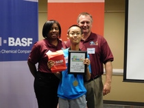 North Carolina state competition winner Isaac Zhu from David Drive Middle School moves on to National Challenge. Pictured left to right: Stephanie Carouthers; Chemist for BASF and coordinator of North Carolina and South Carolina You Be The Chemist Challenges, Isaac Zhu; North Carolina State Challenge winner and Alan Smith; DEF Business Director of Brenntag. North Carolina state competition winner Isaac Zhu from David Drive Middle School moves on to National Challenge. Pictured left to right: Stephanie Carouthers; Chemist for BASF and coordinator of North Carolina and South Carolina You Be The Chemist Challenges, Isaac Zhu; North Carolina State Challenge winner and Alan Smith; DEF Business Director of Brenntag.