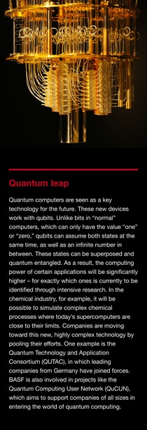 A golden quantum computer with text about the 'quantum leap' underneath. the text describes the use of quantum computers as key technology for the future. A golden quantum computer with text about the 'quantum leap' underneath. the text describes the use of quantum computers as key technology for the future.