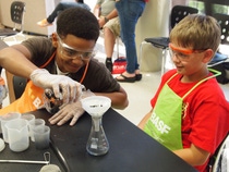 Two middle school student from Vidalia Junior High School have fun learning about science at the BASF Kids’ Lab located in the LASM. Two middle school student from Vidalia Junior High School have fun learning about science at the BASF Kids’ Lab located in the LASM.