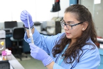 Maria Delgado, an intern from Spring Hill College, analyses wastewater treatment samples in BASF’s analytical lab at the McIntosh site. Maria Delgado, an intern from Spring Hill College, analyses wastewater treatment samples in BASF’s analytical lab at the McIntosh site.