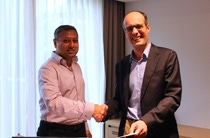 Sam G. Bose, CEO IntelliSense.io, and Damien Caby, Senior Vice President BASF Oilfield Chemicals & Mining Solutions, announce the BASF Intelligent Mine powered by IntelliSense.io strategic partnership.