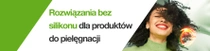 Uśmiechnięta kobieta o czarnych, kręconych włosach. Nad jej włosami unosi się świetlny wir. Tekst na zdjęciu brzmi: „Formuły bez silikonu w produktach do pielęgnacji”.