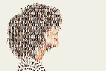 Composite image of a diverse group of people superimposed on a woman's profile