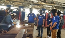 BASF’s TECH Academy students watch as River Parishes Community College instructors demonstrate the different types of welds. Welding is one of several crafts introduced to students through the week-long summer program.