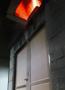 Palusol® SW door assembly during fire testing. Palusol® SW door assembly during fire testing.