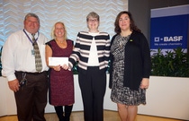 Pictured from left to right, Jeffrey Swanson, Principal, Roxbury High School; Loretta Radulic, Roxbury Township Superintendent of Schools; Denise E. Glenn, Roxbury Township Supervisor of Science 6-12; Molly Borst, Manager of Science Education, North America, for BASF.