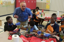 Dr. Alan McClure, BASF Process Safety Engineer, teaches students how to cackle and laugh like a “mad scientist.” (Photo: Matt Pulford) Dr. Alan McClure, BASF Process Safety Engineer, teaches students how to cackle and laugh like a “mad scientist.” (Photo: Matt Pulford)