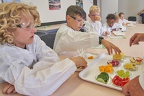 Bunte und gesunde Forschungsobjekte: Die Kinder bereiten sich vor, den Vitamin-C-Gehalt von Früchten und Gemüsesorten zu vergleichen. Bunte und gesunde Forschungsobjekte: Die Kinder bereiten sich vor, den Vitamin-C-Gehalt von Früchten und Gemüsesorten zu vergleichen.