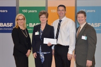 Pictured from left to right, Robin Rotenberg, Vice President of Corporate Communications for BASF in North America; Denise Lang, Chemistry Teacher; Scott Hade, Assistant Principal; Gerard Foley, Principal Pictured from left to right, Robin Rotenberg, Vice President of Corporate Communications for BASF in North America; Denise Lang, Chemistry Teacher; Scott Hade, Assistant Principal; Gerard Foley, Principal