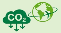 Due icone che illustrano la riduzione delle emissioni di CO2 equivalenti a un aereo che fa circa 76 volte il giro mondo. Due icone che illustrano la riduzione delle emissioni di CO2 equivalenti a un aereo che fa circa 76 volte il giro mondo.