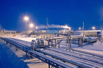Gas pipelines in snow-covered Achimgaz in the Urengoy field of western Siberia. Gas pipelines in snow-covered Achimgaz in the Urengoy field of western Siberia.