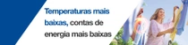 Uma mulher sorridente pendura roupa em um varal ao ar livre. Um redemoinho de luz paira sobre a lavanderia. O texto na imagem diz: “Temperaturas mais baixas, contas de energia mais baixas”. Uma mulher sorridente pendura roupa em um varal ao ar livre. Um redemoinho de luz paira sobre a lavanderia. O texto na imagem diz: “Temperaturas mais baixas, contas de energia mais baixas”.