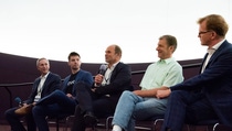 Martin Brudermüller, CEO and CTO, BASF (center), spoke alongside (left to right) Prof. Glenn Fredrickson, UC Santa Barbara; Dr. Will Zeng, Rigetti Computing; Prof. Daniel Kammen, UC Berkeley; and David Schaberg, Dean of Humanities, UCLA, during a panel discussion, “How can industry and academia generate optimism in science and technology?” at the 2018 CARA Summer Symposium. Martin Brudermüller, CEO and CTO, BASF (center), spoke alongside (left to right) Prof. Glenn Fredrickson, UC Santa Barbara; Dr. Will Zeng, Rigetti Computing; Prof. Daniel Kammen, UC Berkeley; and David Schaberg, Dean of Humanities, UCLA, during a panel discussion, “How can industry and academia generate optimism in science and technology?” at the 2018 CARA Summer Symposium.