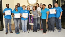 BASF employees accept Relay For Life awards. From left to right: James Luden, ABM, Gail Boykin, Human Resources Generalist, Jonathan Lang, ABM, Bonita Walley, Environmental, Health and Safety Administrator, Stephanie Bell, Senior Administrative Assistant, Rena Whigham, Site Controller, Chrissie James, Maintenance Systems Specialist, Lauren Thornton, KBR, Quinici Howell, Regional Service Center and Engineering Administrator, Chandra Barnes, G4S, and Jesus Morales, Regional Service Center Project Manager.
