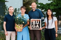 Bilder von einer Podcast-Aufnahme (Beteiligung Frau Maas-Brunner und Michael Schnellbach, Geschäftsführer der BUGA 23 gGmbH)