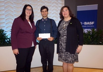 Pictured from left to right, Mrs. Stephanie Bonaparte, Chief School Administrator; Mr. Daniel Vazquez, Science Teacher; Molly Borst, Manager of Science Education, North America, for BASF.