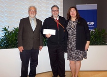 Pictured from left to right, Michael Liva, Physics and Electrical Engineering teacher; Carlos Nodarse, Mechatronics and Robotics teacher; Molly Borst, Manager of Science Education, North America, for BASF.