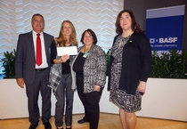 Pictured from left to right, Thomas Baruffi, Ed. D. Superintendent of Schools, Somers Point School District; Liz Lichtenstein 7th grade Science Teacher/Jordan Road Middle School Science Club Advisor; Kimberly Tucker, Supervisor of Curriculum and Instruction, Somers Point School District /Principal, New York Avenue School; Molly Borst, Manager of Science Education, North America, for BASF.
