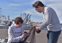 Identifying the material of an old fishing net with trinamiX’s innovative solution: Brian Schmatz, Business Development Manager at trinamiX, and Mohamed Bouguettaya, Strategic Marketing Manager at BASF