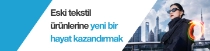 Şanghay şehir manzarasına karşı siyah, günlük bir ceket giyen bir kadın. Metinde "Eski tekstil ürünlerine yeni bir hayatkazandırmak" yazıyor Şanghay şehir manzarasına karşı siyah, günlük bir ceket giyen bir kadın. Metinde "Eski tekstil ürünlerine yeni bir hayatkazandırmak" yazıyor