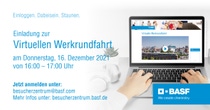 Am Donnerstag, 16. Dezember 2021, gibt BASF von 16 bis 17 Uhr bei einer virtuellen Werkrundfahrt über den Standort Ludwigshafen Einblicke in seltene Orte.