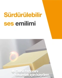 Sürdürülebilir ses yalıtımı çözümlerinde kullanılan çeşitli renklerdeki köpük bloklar. Metinde şunlar yazıyor: “Sürdürülebilir ses yalıtımı.” 
