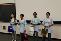 Pictured from left to right: Third runner-up, Margaret Zheng from Council Rock/Newtown Middle School, Bucks County; Second runner-up, Sashank Sridhar from Wilson Southern Middle School, Berks County; First runner-up, Priya Ganesh from Radnor Middle School, Delaware County; Pennsylvania State Champion, Rishi Mago from Council Rock/Newtown Middle School, Bucks County. Pictured from left to right: Third runner-up, Margaret Zheng from Council Rock/Newtown Middle School, Bucks County; Second runner-up, Sashank Sridhar from Wilson Southern Middle School, Berks County; First runner-up, Priya Ganesh from Radnor Middle School, Delaware County; Pennsylvania State Champion, Rishi Mago from Council Rock/Newtown Middle School, Bucks County.