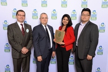 BASF’s Care Chemicals team receives the Safer Choice Innovator award for the most innovative supplier in the category. Pictured from left to right are Jeffrey Brown, Regulatory Affairs Manager, Home Care and I&I; Daniele Piergentili, Vice President, Home and Personal Care North America; Prerna Chatterjee, Marketing Manager, Sustainability, Home and Personal Care North America; and Kevin Song, Marketing Manager, Home Care North America.