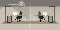 The microstructure of the optical film NovaFlex Glare Control (left) reduces the light intensity at angles of over 65 degrees and increases it at lower angles. This ensures optimized glare control and greater efficiency of the luminaire.    Graphic: BASF The microstructure of the optical film NovaFlex Glare Control (left) reduces the light intensity at angles of over 65 degrees and increases it at lower angles. This ensures optimized glare control and greater efficiency of the luminaire.    Graphic: BASF