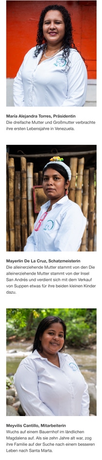 Porträts von: María Alejandra Torres (Präsidentin), Mayerlin De La Cruz (Schatzmeisterin), Meyvilis Cantillo (Mitarbeiterin)
