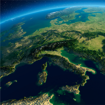 Highly detailed planet Earth in the morning. Exaggerated precise relief lit morning sun. Europe - Italy, Greece and the Mediterranean Sea. 3D rendering. Elements of this image furnished by NASA Highly detailed planet Earth in the morning. Exaggerated precise relief lit morning sun. Europe - Italy, Greece and the Mediterranean Sea. 3D rendering. Elements of this image furnished by NASA