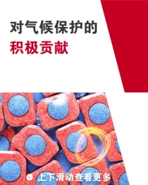 红色和蓝色的洗碗块。洗涤块上方有一个光环。图像上的文字为“对气候保护的积极贡献”。 
