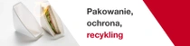 Kanapka częściowo owinięta w biały, plastikowy materiał znajduje się po lewej stronie zdjęcia. Po prawej stronie widnieje tekst: „Zawiń, chroń, przetwarzaj” Kanapka częściowo owinięta w biały, plastikowy materiał znajduje się po lewej stronie zdjęcia. Po prawej stronie widnieje tekst: „Zawiń, chroń, przetwarzaj”