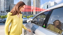 The secure Face Authentication integrated into the B-pillar recognizes attempts at deception and thus prevents the vehicle from being unlocked with realistically simulated masks, AI-generated images or similar. (Source: Continental/trinamiX GmbH)