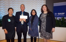 Pictured from left to right, Sang Sporer, MEF (Morris Education Foundation) Treasurer; Dr. Edwin Villhauer, chemistry teacher at Morristown High School; Patty Haralampoudis, MEF Chair; Molly Borst, Manager of Science Education, North America, for BASF.