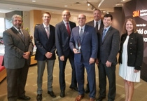 BASF receives 3M Supplier of the Year award for Technology and Innovation at the 3M Innovation Center. Pictured from left: Mike Terrazas, R&D Sourcing Manager, 3M; Kyle Lambert, Business Sourcing Manager, 3M; Peter Eckes, Executive Vice President BASF, Alan Weinstein, Global Key Account Manager & Customer Network Leader for 3M, BASF; Eric Esboldt, Key Supplier Manager, 3M; Mike Pcolinski, Advanced Materials Research North America, BASF; Deb Fronczak, Vice President, Strategic Sourcing, 3M.