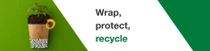 Tomato plant growing from a paper cup against a green background with an orange circular light effect. Text overlay: "Wrap, protect, recycle". Tomato plant growing from a paper cup against a green background with an orange circular light effect. Text overlay: "Wrap, protect, recycle".