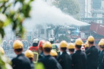 Zur Bekämpfung des simulierten Brandes kam ein Turbolöscher zum Einsatz.
Foto: BASF Zur Bekämpfung des simulierten Brandes kam ein Turbolöscher zum Einsatz.
Foto: BASF