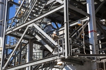 The butadiene condenser structure in the olefins complex in Port Arthur, Texas. The complex is a world-scale single train butadiene extraction facility and indirect alkylation unit. Butadiene is used in the production of rubber and plastic products. End products include tires, house paints, adhesives, masonry and carpet underlay.