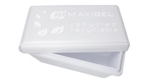 Eine weisse Remaxigel-Box aus Styropor Ccycled Eine weisse Remaxigel-Box aus Styropor Ccycled
