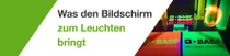 Leuchtende BASF-Produkte unter UV-Licht mit grünen und orangen Farben sowie einem Lichtwirbel. Der Text lautet: „Was den Bildschirm zum Leuchten bringt." Leuchtende BASF-Produkte unter UV-Licht mit grünen und orangen Farben sowie einem Lichtwirbel. Der Text lautet: „Was den Bildschirm zum Leuchten bringt."
