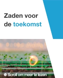 Een man en een kind staan in een keuken en bereiden samen verse groenten. Een lichtwerveling zweeft over het aanrecht. De tekst luidt: “Zaden voor de toekomst.” Een man en een kind staan in een keuken en bereiden samen verse groenten. Een lichtwerveling zweeft over het aanrecht. De tekst luidt: “Zaden voor de toekomst.”