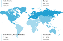 World map with employee figures by region