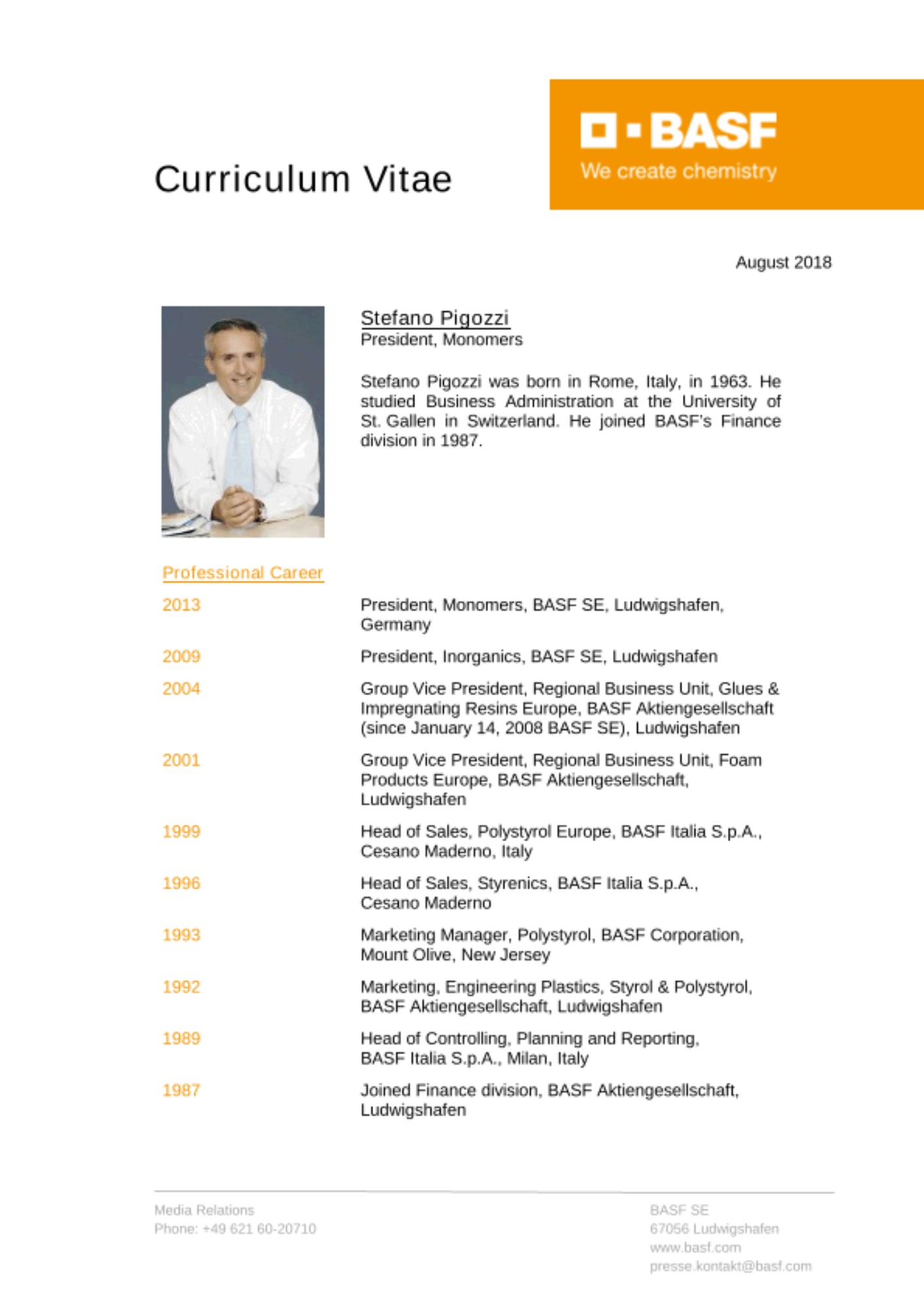 Curriculum Vitae - Pigozzi Curriculum Vitae - Pigozzi