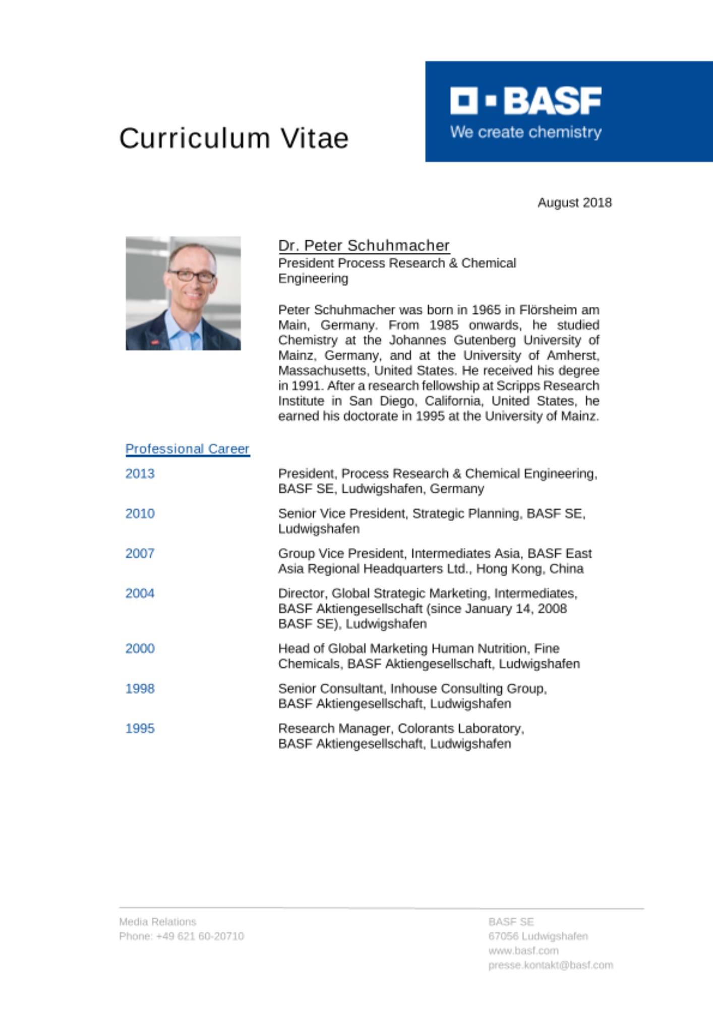 Curriculum Vitae - Schuhmacher Curriculum Vitae - Schuhmacher