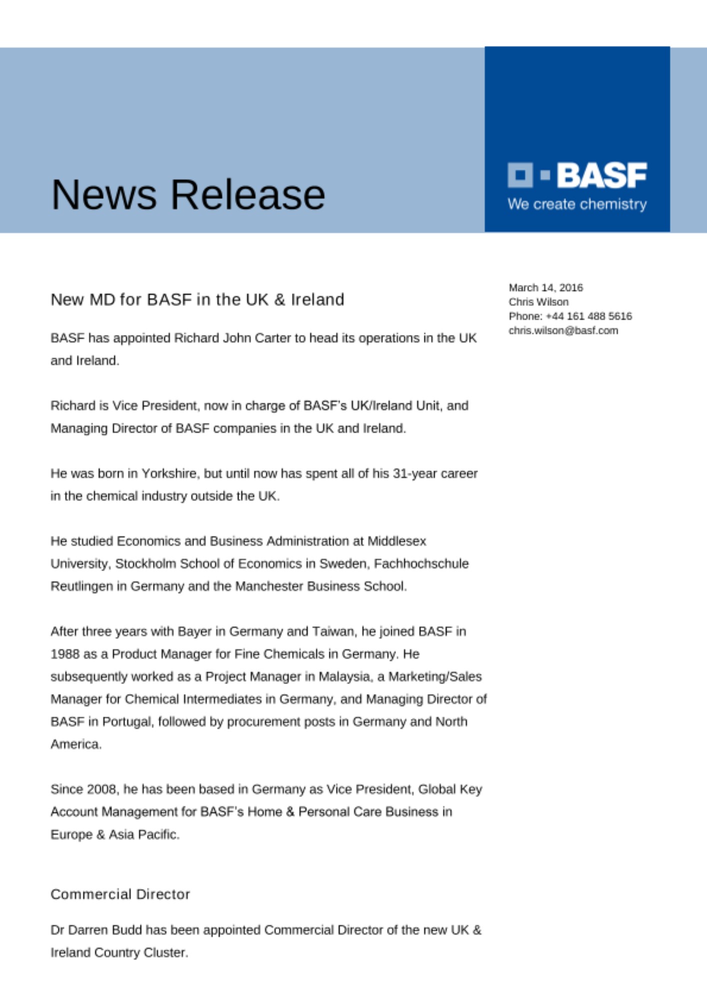 Senior management appointments in Country Cluster UK & Ireland. Senior management appointments in Country Cluster UK & Ireland.