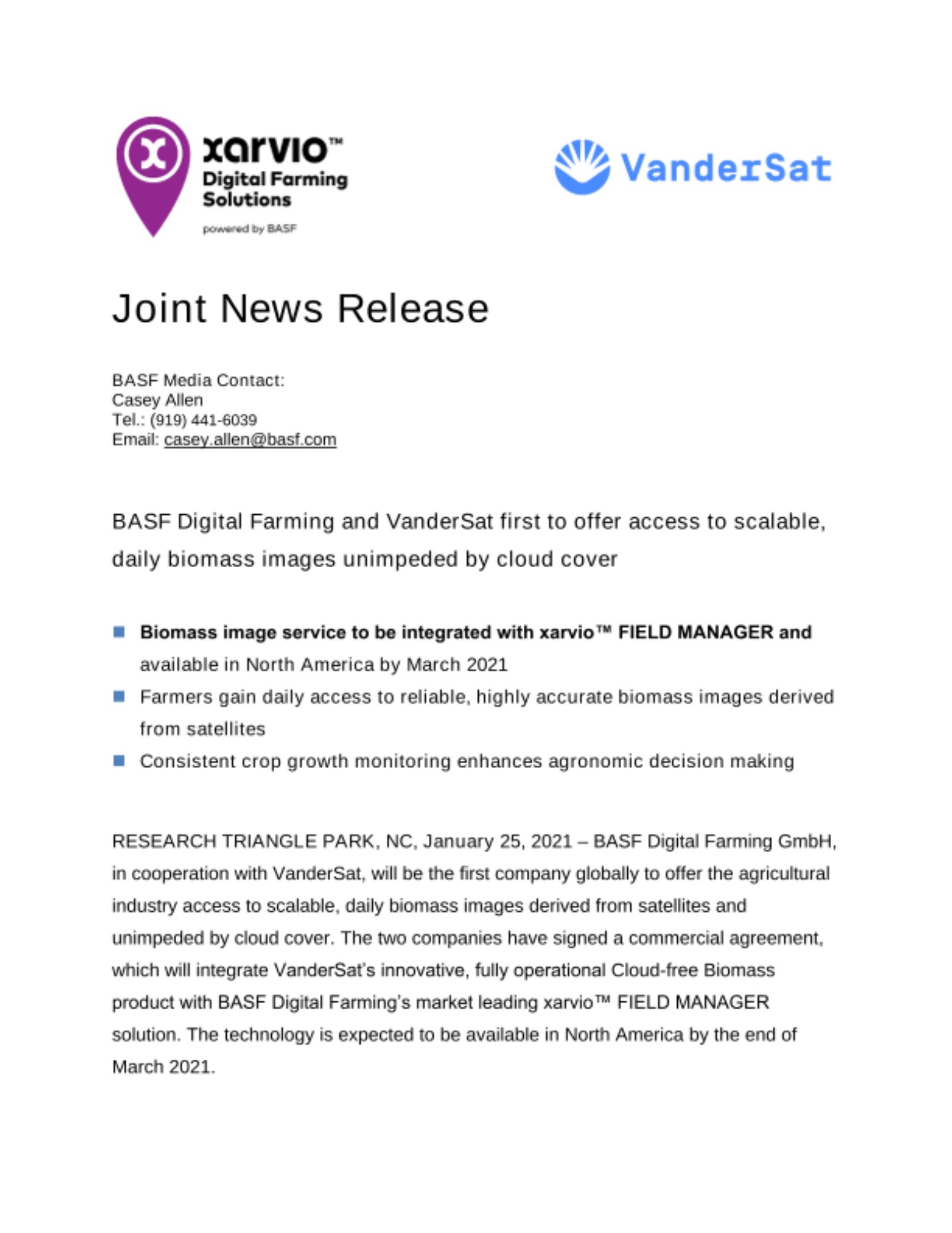 BASF Digital Farming and VanderSat first to offer access to scalable ...